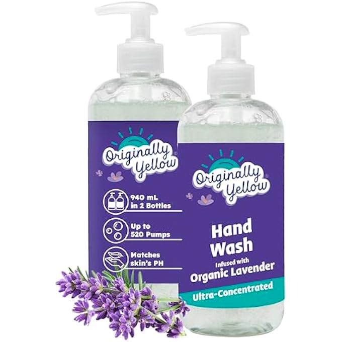 Originally Yellow PLANT-BASED HAND SOAP LIQUID ALCOHOL-FREE ALL NATURAL SOAP INFUSED WITH ORGANIC LAVENDER | GENTLE NATURAL HAND SOAP | PET & BABY-SAFE SOAP, 470 ML (2-PACK) - Image 1